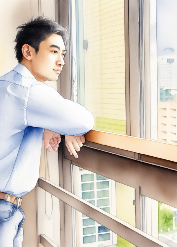 物思いにふける先生のイラスト